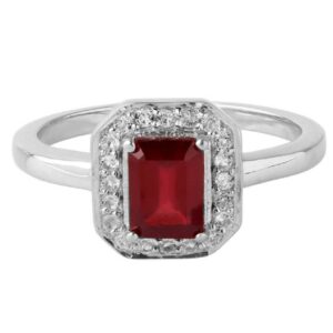 Sterling Silver Bypass Ring with Emerald-Cut Garnet and Pave Topaz